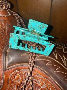 Turquoise Marbled Rectangle Hair Claw Clip